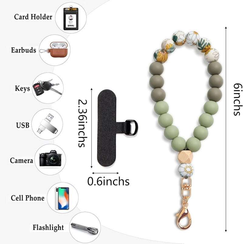 Lostars Store Silicone Beaded Phone Wrist Strap,phone bracelet strap with Tether Tab,Elastic Hands-Free wristlet strap (Light Green) - Image 2